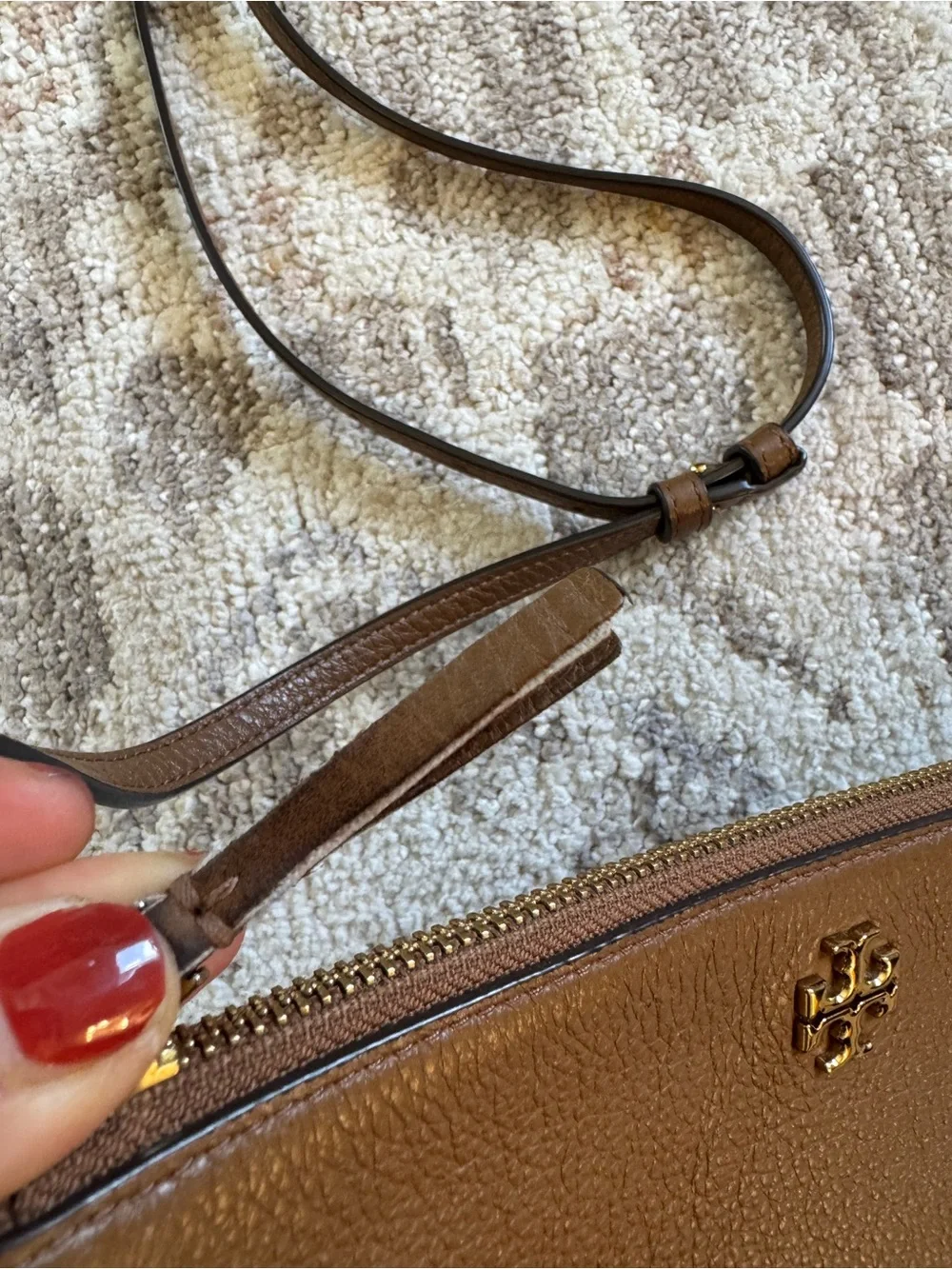 Tory Burch Blake Slim Crossbody Brown Pebbled Leather